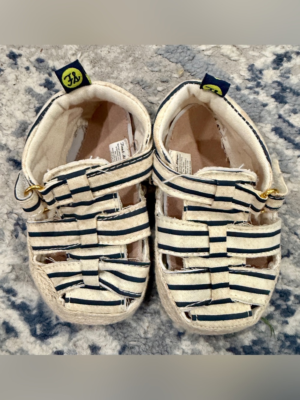Striped Canvas Kids Sandals in Navy and Cream - Classic Summer Footwear